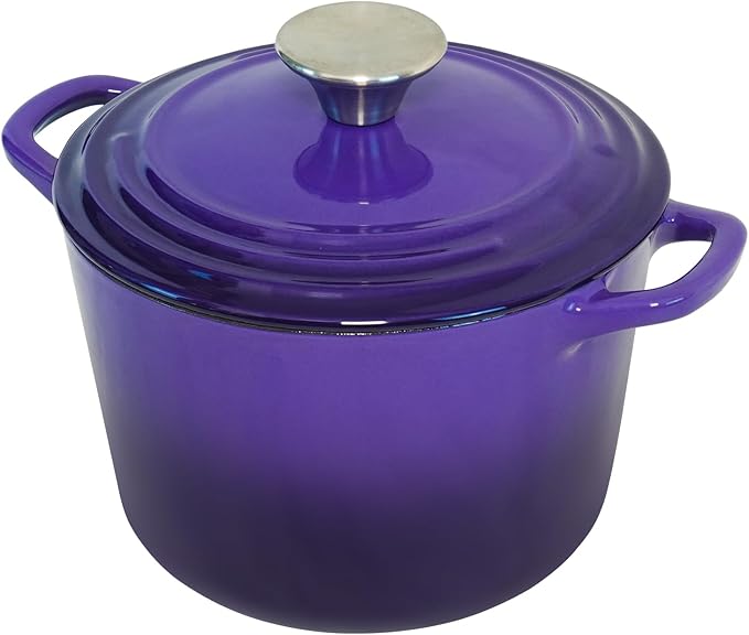 Flavehc Dutch Oven Pot with Lid 1.8 qt Cast Iron Dutch Oven for Bread Baking Purple Enameled Cast Iron Rice Pot with Handels