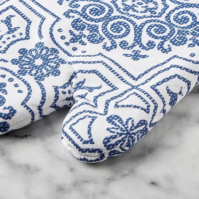 Martha Stewart Strie Medallion Oven Mitt 2-Pack Set, Navy Blue, 7"x13"
