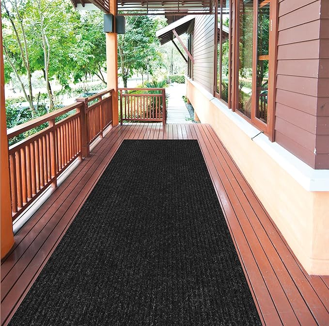 Ottomanson 2'7" x 29' Hallway Runner with Scraper Pile - Extra Durable Non-Slip Rug Mat for Indoor & Outdoor Use - Ideal for Kitchen, Entryway & Garage - High-Traffic Carpet, Black