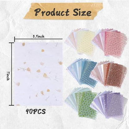 90 Sheets Textured Scrapbook Paper with Decor Mesh Fabric Creative Kit - 6 Pack Mixed Media Papers for Craft, Scrapbooking, Junk Journal, Card Making, Collage Art Supplies, 5.1 x 7 Inches