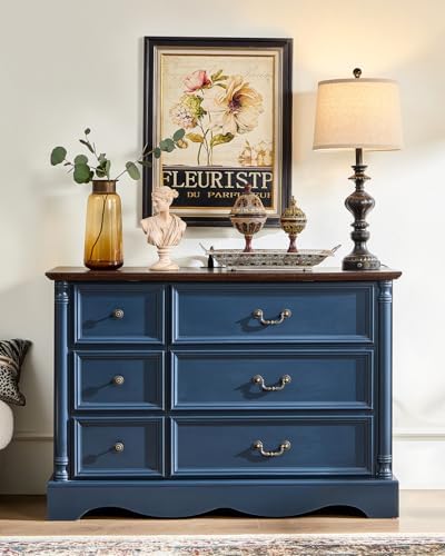 Farmhouse 6-Drawer Dresser with Charging Station for Bedroom