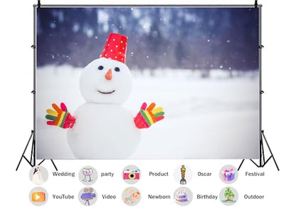 10X8ft Fabric Cute Snowman Winter Snow Backdrop Cheerful Holiday Scene Background Christmas Birthday Party Decorations Kids Photo Studio Props Wall Decor Living Room Bedroom Tapestry - size: 10X8ft
