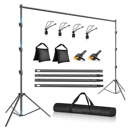12 x 10ft Photo Video Studio Heavy Duty Backdrop Stand, Adjustable Photography Background Support Systemt Kit with Shock-Proof Spring, 2 Sandbags, Carrying Bag, 6 Clamps - size: 12x10ft