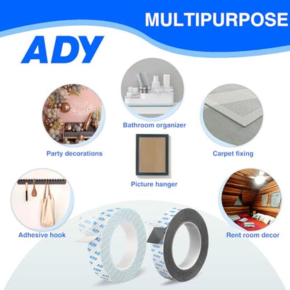 ADY Double Sided Tape Heavy Duty Removable 1in x 20ft, Double Stick Tape Foam Tape for Walls, Picture Hanging Strips with Adhesive Damage Free for Office Rent Room, Mounting Tape for Poster - color: Black