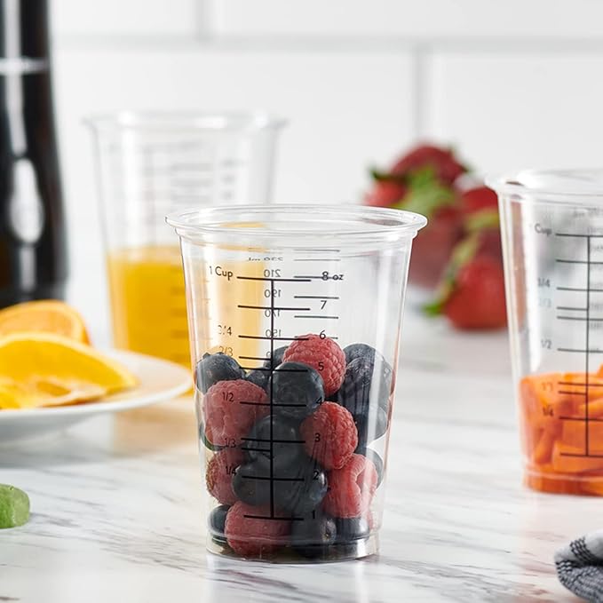 GUSTO 10 oz Clear Plastic Measuring Cups [25 Count] Disposable Multipurpose Cups for Baking, Cooking, Resin & Mixing (Formerly Comfy Package)