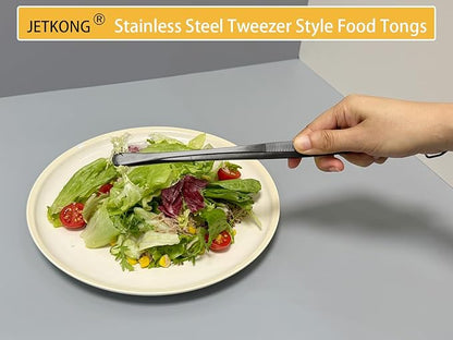JETKONG 3 Pcs Extra Long Kitchen Tweezers 9 12 14 Inch Heavy Duty Stainless Steel Cooking Tweezers (Round Tips, Black)
