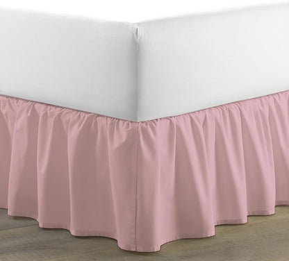Bed Skirt - Ruffled Bed Skirt (Queen, Pink) 12 Inch Drop Dust Ruffle with Platform, 100% Cotton 800 Thread Count Fabric - Dust Ruffle Bedskirt for Easy Fitting and Easy Care