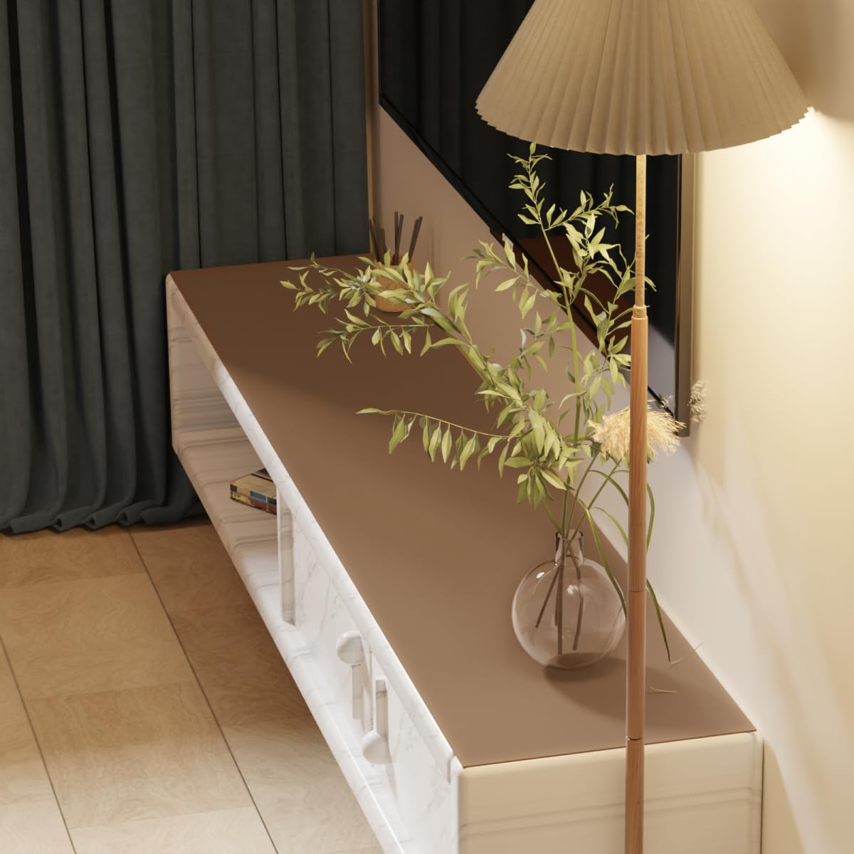 Zinkooat Faux Leather Table Cover,1.8mm Thick,12x84 Inch Table Protector,Glass Table Protector,Table Sticker Cover,Desk Covers On Top of Desks.(Brown+Gray,12x84)