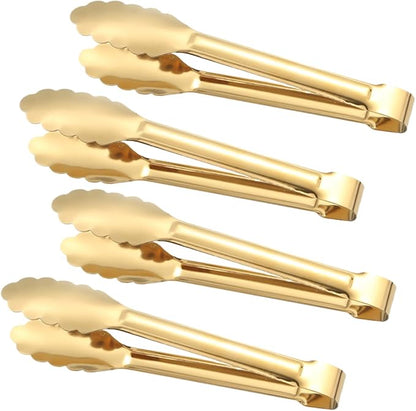 Gold Serving Tongs 9 Inch, 4 Pack Stainless Steel Buffet Utensils