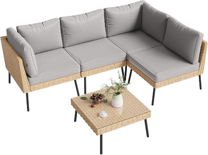 Aoxun 5-Piece Patio Furniture Set, Wicker Outdoor Furniture