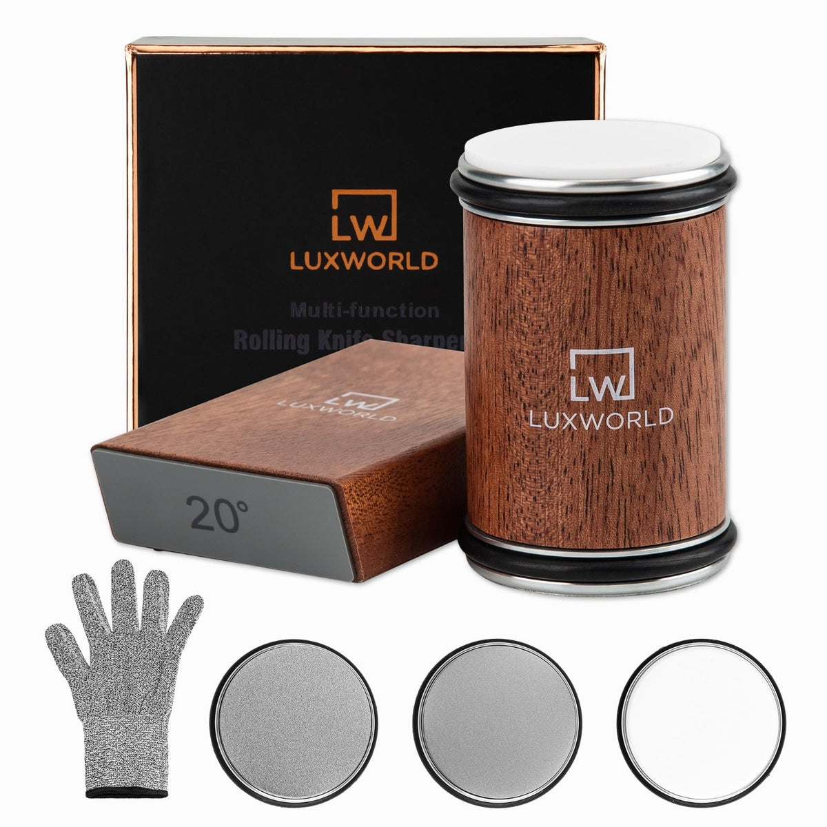 LUXWORLD Rolling Knife Sharpener | Kitchen Knife Sharpener for Razor Sharp Edges | Diamond & Ceramic Knife Sharpening Kit for Smooth & Precise Cutting | Magnetic Holder with 15° & 20° Guides