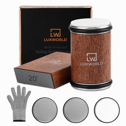LUXWORLD Rolling Knife Sharpener | Kitchen Knife Sharpener for Razor Sharp Edges | Diamond & Ceramic Knife Sharpening Kit for Smooth & Precise Cutting | Magnetic Holder with 15° & 20° Guides