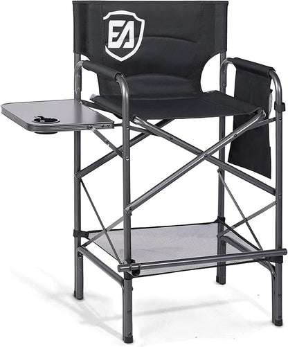 EVER ADVANCED 30.7" Seat Height Directors Chair for Makeup Artist with Side Table Easy Get in Out for Elderly Tall Camping Chair Supports 350lbs Black