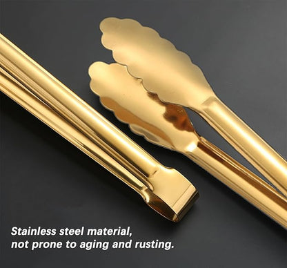 Gold Serving Tongs 9 Inch, 4 Pack Stainless Steel Buffet Utensils