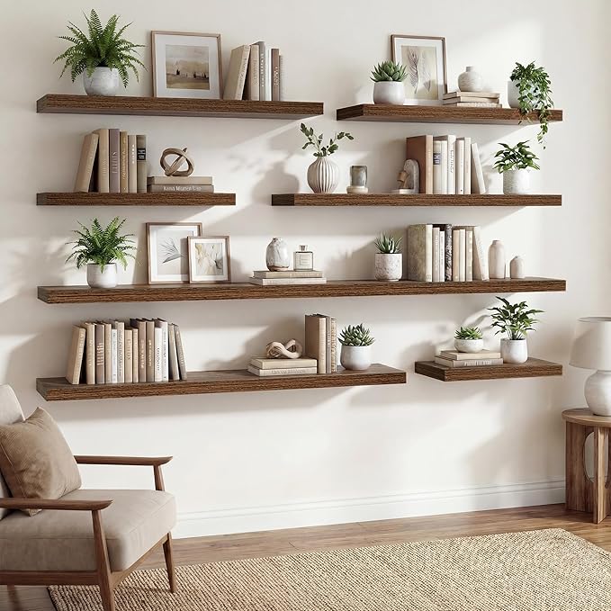Acovy 30 Inch Floating Shelves,9.3" Deep Floating Shelf Wall Mounted,30 Inch Wall Book Shelves for Home Decor,Large Long Deep Hanging Shelves for Bathroom Office Laundry Living Room Bathroom,Walnut