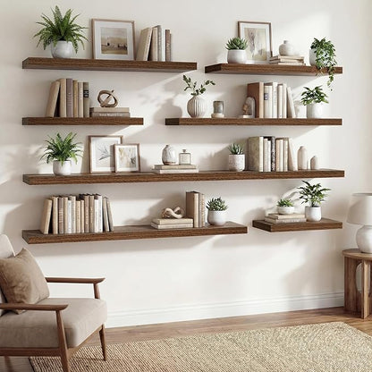 Acovy 30 Inch Floating Shelves,9.3" Deep Floating Shelf Wall Mounted,30 Inch Wall Book Shelves for Home Decor,Large Long Deep Hanging Shelves for Bathroom Office Laundry Living Room Bathroom,Walnut