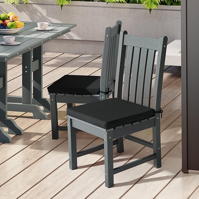 WestinTrends Solace Outdoor Patio Kitchen Dining Chair Square Seat Cushions Set of 4, 20 x 18, Black