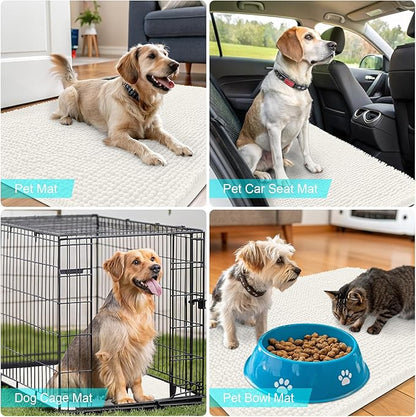 OLANLY Dog Door Mat for Muddy Paws 59x24, Absorbs Moisture and Dirt, Absorbent Non-Slip Washable Doormat, Quick Dry Chenille Mud Mat for Dogs, Entry Indoor Entryway Carpet for Inside Floor, Ivory