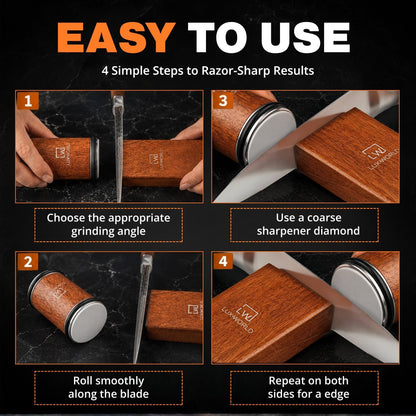 LUXWORLD Rolling Knife Sharpener | Kitchen Knife Sharpener for Razor Sharp Edges | Diamond & Ceramic Knife Sharpening Kit for Smooth & Precise Cutting | Magnetic Holder with 15° & 20° Guides