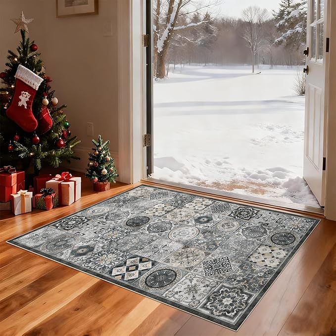 Washable 2'x3' Non Slip Rug Vintage Soft Low Pile Lightweight Small Area Rugs for High-Traffic Areas (Entryway, Kitchen, Hallway), Farmhouse Decor