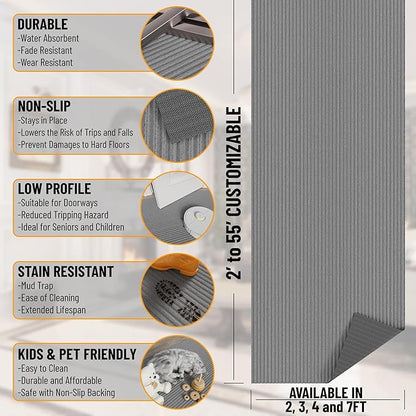 Ottomanson 2'7" x 24' Hallway Runner with Scraper Pile - Extra Durable Non-Slip Rug Mat for Indoor & Outdoor Use - Ideal for Kitchen, Entryway & Garage - High-Traffic Carpet, Gray