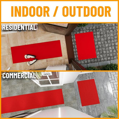 Ottomanson 3'11" x 54' Hallway Runner with Scraper Pile - Extra Durable Non-Slip Rug Mat for Indoor & Outdoor Use - Ideal for Kitchen, Entryway & Garage - High-Traffic Carpet, Red