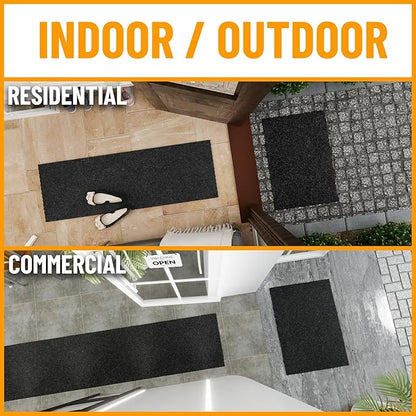 Ottomanson Commercial Scrape Rib Entry Mat – Heavy Duty Ribbed Floor Mat for High Traffic – Non Slip Rubber Back, Waterproof – Indoor Outdoor Use for Offices, Schools, Lobbies, 2'7" x 13', Black