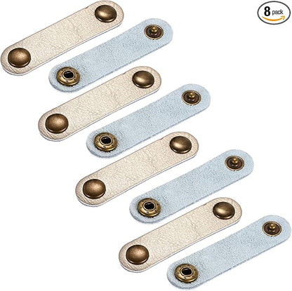 MECCANIXITY Pack of 8 Leather Cable Straps Cord Organizer 63x16mm Portable Cable Leather Clips Golden Earphone Cord Management for Cable, Wire