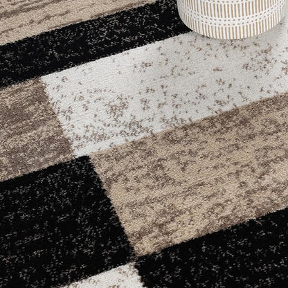 Superior Indoor Runner Rug, Jute Backed, Modern Geometric Patchwork Floor Decor for Bedroom, Office, Living Room, Entryway, Kitchen, Hardwood Floors, Rockwood Collection, 2' 7" x 8', Ivory-Beige