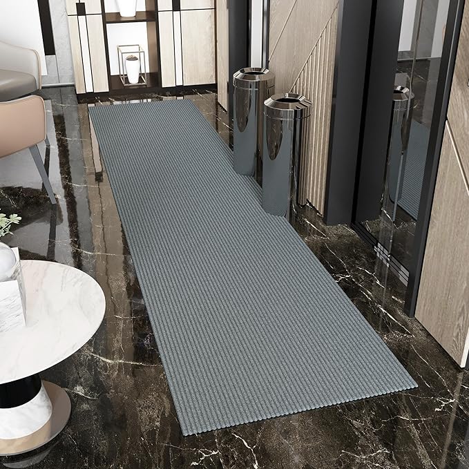 Ottomanson 2'7" x 24' Hallway Runner with Scraper Pile - Extra Durable Non-Slip Rug Mat for Indoor & Outdoor Use - Ideal for Kitchen, Entryway & Garage - High-Traffic Carpet, Gray