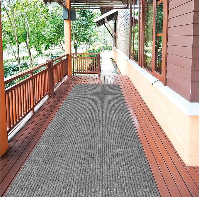 Ottomanson 2' x 34' Hallway Runner with Scraper Pile Extra Durable Non-Slip Rug Mat for Indoor & Outdoor Use - Ideal for Kitchen, Entryway, Patio & Garage - High-Traffic Carpet, Gray
