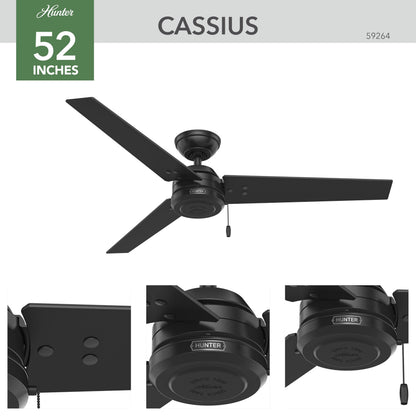 Hunter Cassius 52-Inch Damp-Rated Ceiling Fan (No Light) – Matte Black