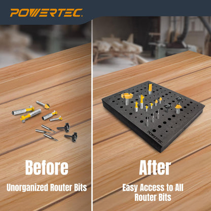 POWERTEC Router Bit Storage Tray – 110 Bits, 1/2 inch & 1/4 inch Shank