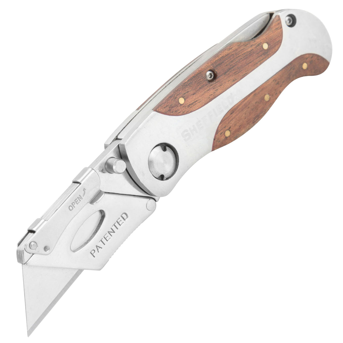 Sheffield 12115 Folding Utility Knife | Quick-Change Blades, Lightweight Hardwood Handle